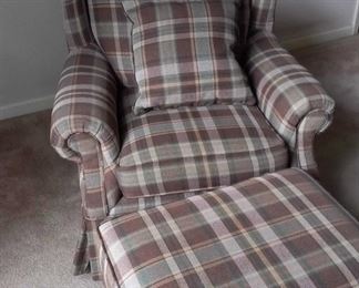 Plaid chair with ottoman 