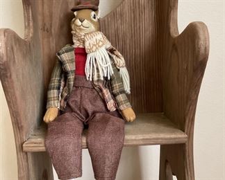 Wood chair with squirrel 