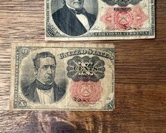 1845 25 Cent Fractional Currency and 1874 10 Cent Fractional Currency