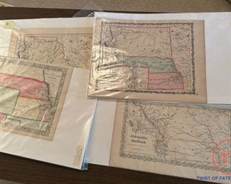 Late 1800's Hand Colored Maps of NEBRASKA