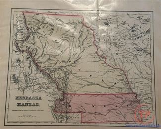 Late 1800's Hand Colored Maps of NEBRASKA
