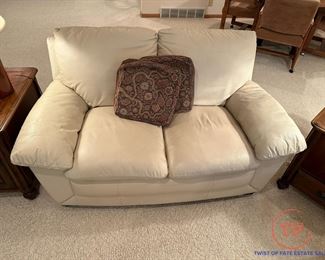 Cream Leather Loveseat