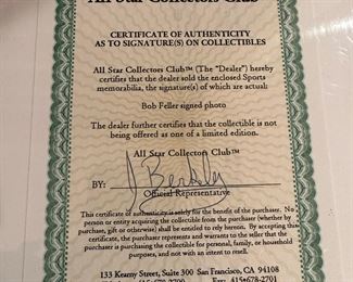 BOB FELLER Signed Photo with COA