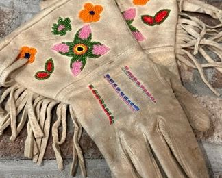 Early 1900's Hand Made Beaded Native American Gauntlets