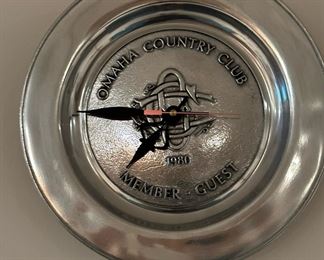 1980 Omaha Country Club Pewter Plate Wall Clock