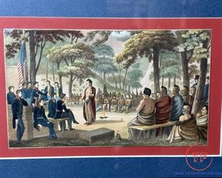 1823 Sepia-Toned Aquatint by Samuel Seymour - Long's Expedition - Oto Council Meeting - NEBRASKA