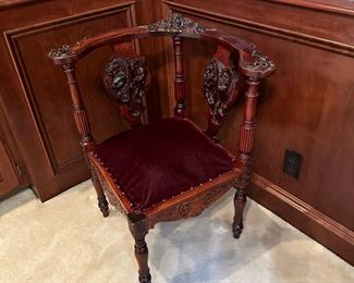 Victorian Mahogany Hand Carved Corner Chair