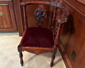 Victorian Mahogany Hand Carved Corner Chair