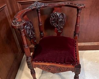 Victorian Mahogany Hand Carved Corner Chair