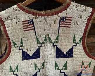 Antique 1880's Sioux Plains Indian Flag Beaded Vest
