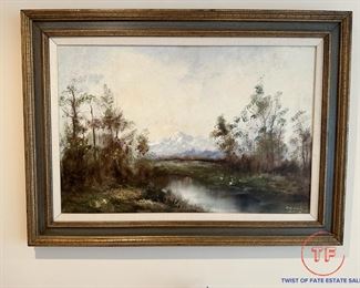 Signed H. HELWIG Landscape Painting on Canvas 