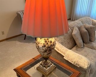 Vintage CARL FALKENSTEIN Style Lamps with Embossed Rose Pattern