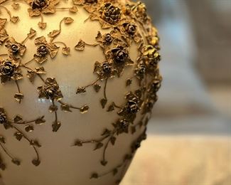 Vintage CARL FALKENSTEIN Style Lamps with Embossed Rose Pattern