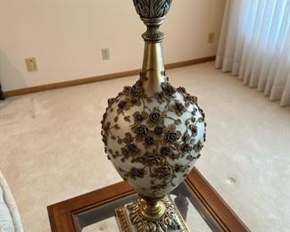 Vintage CARL FALKENSTEIN Style Lamps with Embossed Rose Pattern