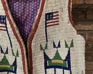 Antique 1880's Sioux Plains Indian Flag Beaded Vest
