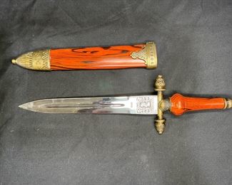 Wood & Brass Decorative Dagger w/ Hard Sheath