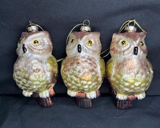 3 Vintage Glass Owl Ornaments