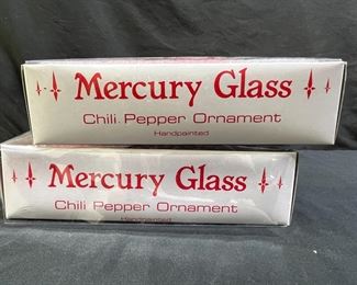 2 Mercury Glass Chili Pepper Ornaments