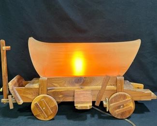 VTG Wooden Covered Wagon Lamp