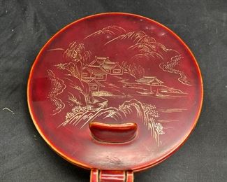 VTG Burgundy Silent Butler with Oriental Scene