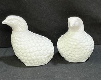 2 Avon Milk Glass White Partridge Perfume Bottles
