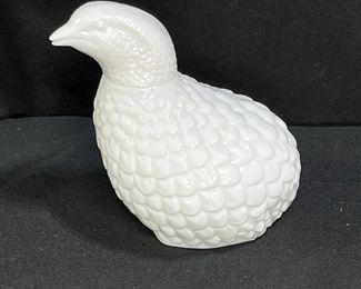 2 Avon Milk Glass White Partridge Perfume Bottles