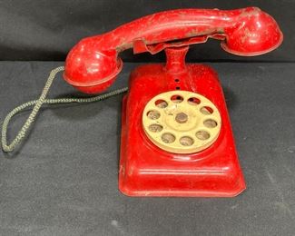 VTG 1940's Red Metal Toy Telephone