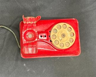 VTG 1940's Red Metal Toy Telephone