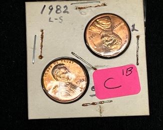 Six 1982 Copper Pennies Large & Small Date