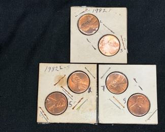 Six 1982 Copper Pennies Large & Small Date