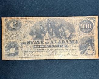 State of Alabama $100 Confederate Treasury Note