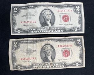 1953B Red Seal $2 Bill & 1963 Red Seal $2 Bill