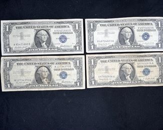 Two 1957 & Two 1957B Blue Seal Silver Certificates
