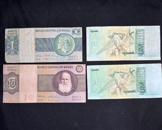 4 Vintage Brazilian Banknotes