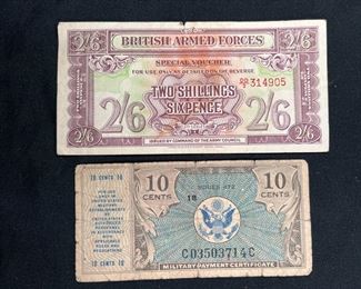 2 Military Special Currency Vouchers