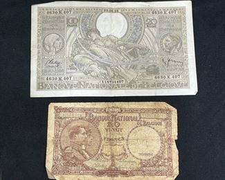 2 Vintage Belgian Banknotes