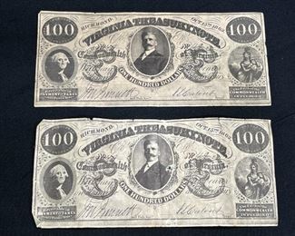 Two $100 Richmond Confederate States America Bills
