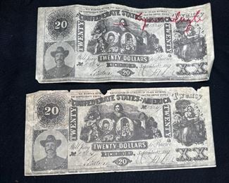 Two $20 Richmond Confederate States America Bills