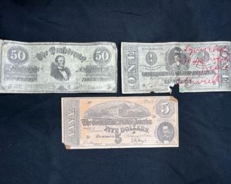 $1, $5, & $50 Richmond Confederate Bills