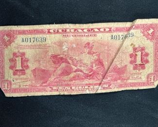 Curacao 1942 WWII One Golden Banknote