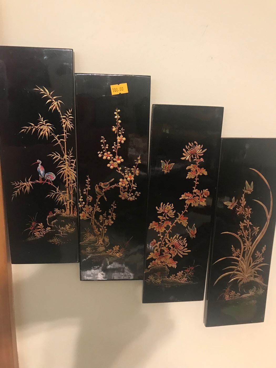 4 individual lacquered plaques $25 each