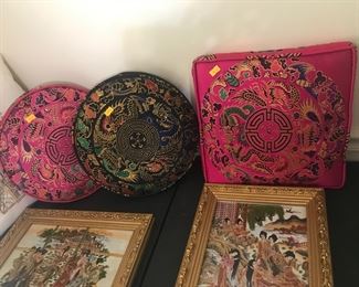 silk pillows and paintings on porcelain