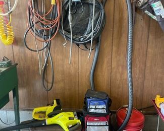 Battery operated Ryobi chainsaw and leaf blower