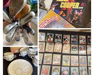 Golf clubs, many records, beautiful dishware and a ton of baseball trading cards!