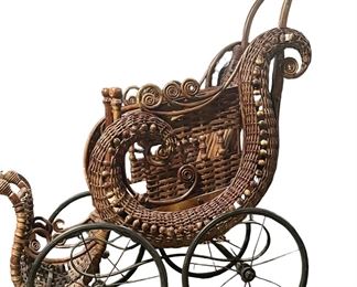 Victorian Antique Baby Wicker Carriage
