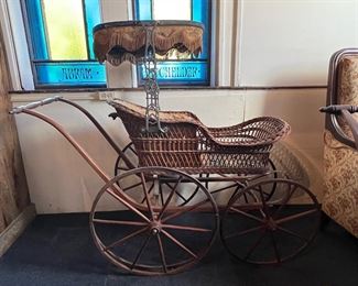 Victorian Antique Wicker Baby Carriage 