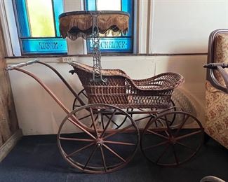 Victorian Antique Wicker Baby Carriage Pic 2
