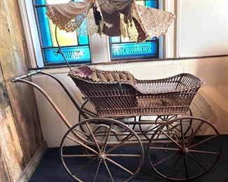 Victorian Antique Wicker Baby Carriage
