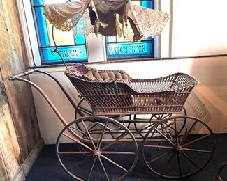 Victorian Antique Wicker Baby Carriage Pic 2