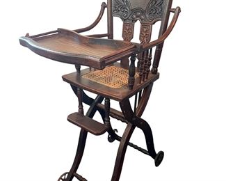 VIctorian Oak Pressed Back Collapsible Baby High Chair